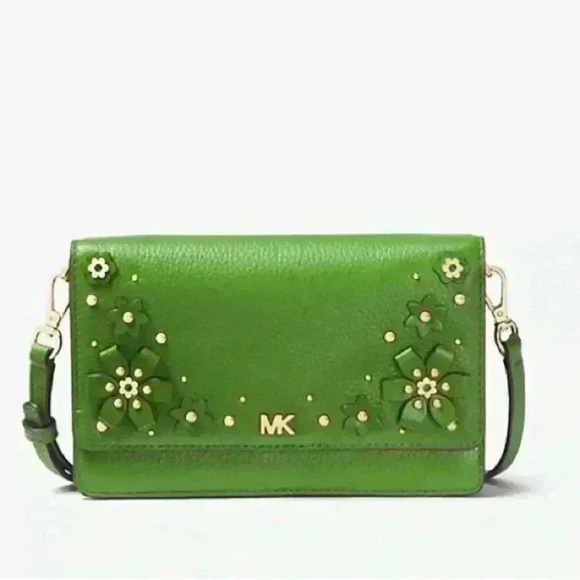 MICHEL KORS Floral Embellished Pebbled Leather Convertible Crossbody Bag - Picture 5 of 8